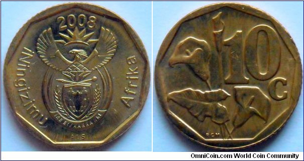10 cents.
2008, Iningizimu Afrika