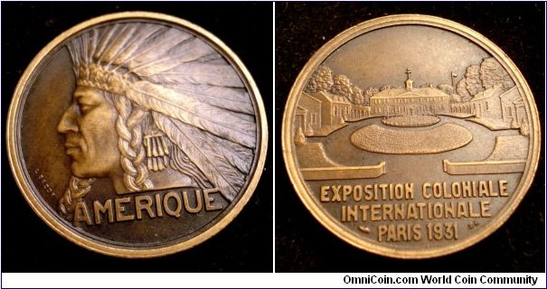 Indian Head French Colonial Exposition Paris 1931 Medal By Bazor