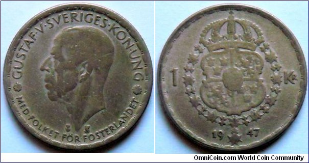 1 krona.
1947, King Gustaf V