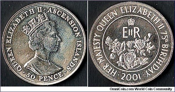 Ascension 2001 50 Pence.

Queen Elizabeth II's 75th. Birthday.