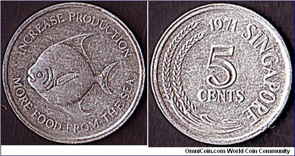 Singapore 1971 5 Cents.

F.A.O.

This is Singapore's only aluminium coin.