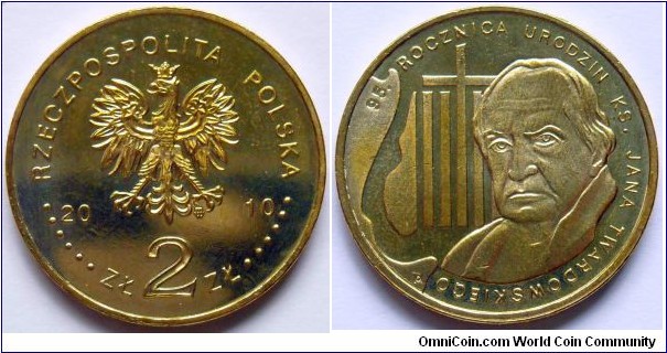 2 zlote.
2010, 95th Anniversary of the Birth of rev. Jan Twardowski.
Metal; Nordic Gold Weight 8,15g. Diameter 27mm.
Mintage 1.000.000 units.