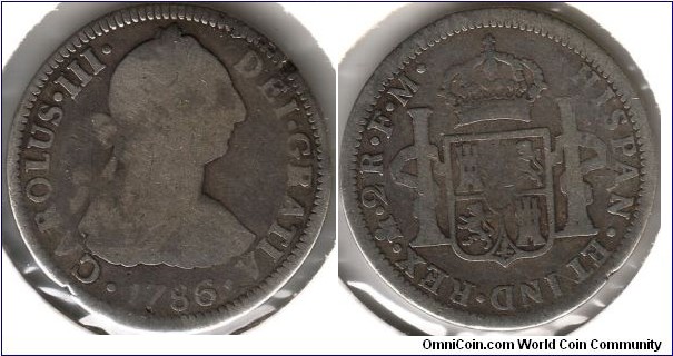 2 TWO REALES ISSUED DURING THE REIGN OF CHARLES III