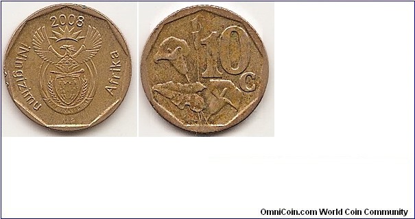 10 Cents
KM#441
2.0000 g., Bronze Plated Steel, 16 mm. Obv: Crowned arms Rev: Arum Lily and value Edge: Reeded