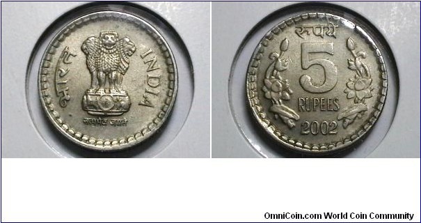 India 2002 5 Rupees KM# 154.1 