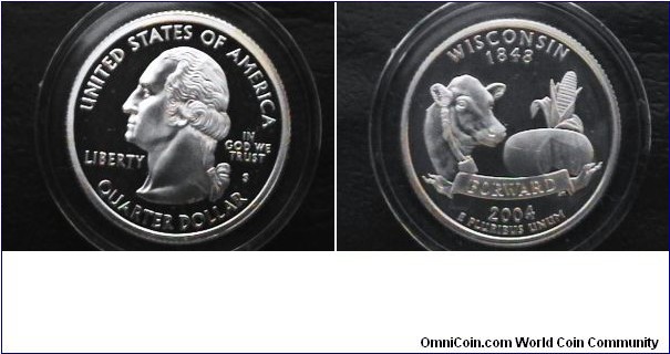 U.S. 2004-S Silver Proof 25 Cents Wisconson Quarter 