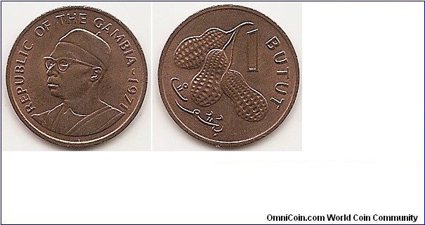 1 Butut
KM#8
1.8000 g., Bronze, 17.15 mm. Obv: President's bust left Rev: Peanuts, denomination at right