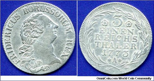 1/3 Reichs Thaler.
Kingdon of Prussia.
Friedrich The Great (1740-1786).
*A* Berlin mint.


Ag666f. 8,35gr.