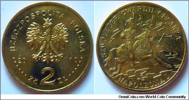 2 zlote.
2010, Chevan - Legers of the Imperial Guard of Napoleon I.
Metal; Nordic Gold.
Weight 8,15g.
Diameter 27mm.
Mintage 1.400.000 units.










