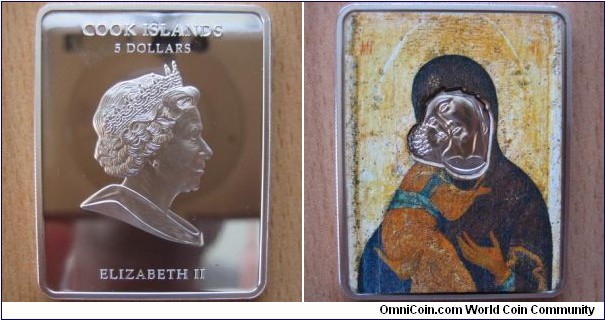 5 Dollars - Andrei Rublev - Theotokos of Vladimir - 25 g Ag .999 Proof (with coloured wood cover) - mintage 2,500 (Hard ot find !)