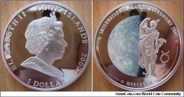 1 Dollar - Year of Astronomie : Mercury - 27 g Copper silver plated Proof (with pad printing) - mintage 5,000