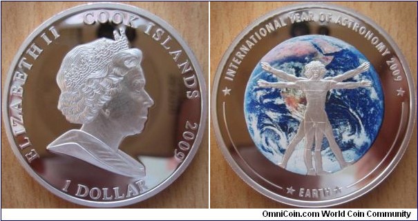 1 Dollar - Year of Astronomie : Earth - 27 g Copper silver plated Proof (with pad printing) - mintage 5,000