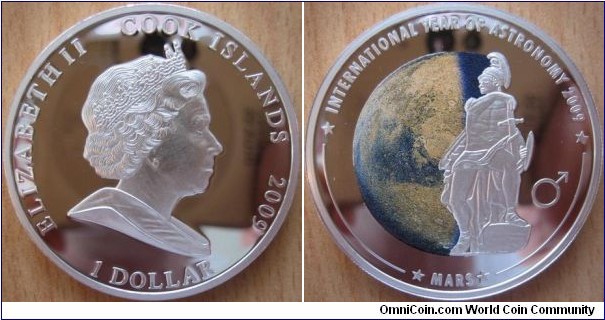 1 Dollar - Year of Astronomie : Mars - 27 g Copper silver plated Proof (with pad printing) - mintage 5,000