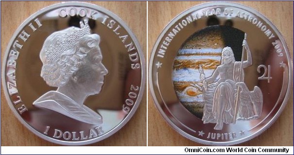 1 Dollar - Year of Astronomie : Jupiter - 27 g Copper silver plated Proof (with pad printing) - mintage 5,000