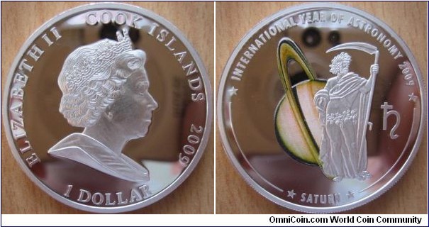 1 Dollar - Year of Astronomie : Saturn - 27 g Copper silver plated Proof (with pad printing) - mintage 5,000