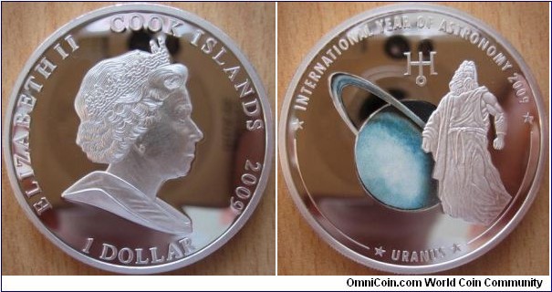 1 Dollar - Year of Astronomie : Uranus - 27 g Copper silver plated Proof (with pad printing) - mintage 5,000