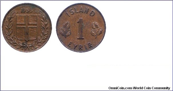 Iceland, 1 eyrir, 1956, Bronze, 15.1mm, 1.62g.