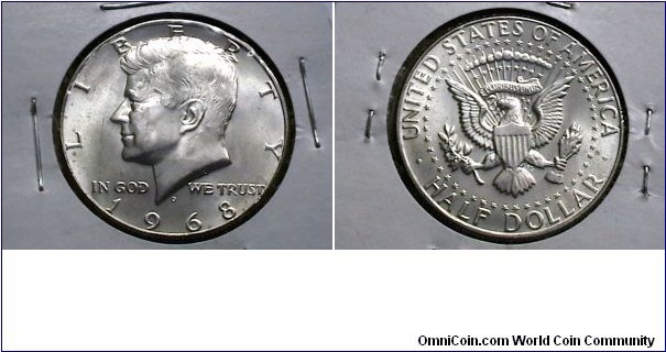 U.S. 1968-D 50 cent  Kennedy Half KM# 202a 40% silver clad