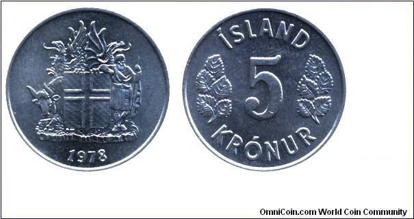 Iceland, 5 krónur, 1978, Cu-Ni, 4g.