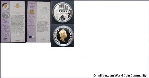 10 Dollars. Golden Jubilee Collection of Q Elizabeth II. Silver proof with Gold plating.
