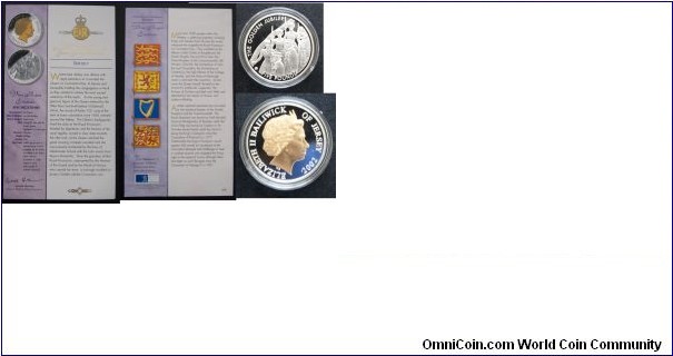 5 Pounds. Golden Jubilee Collection of Q Elizabeth II. Silver proof with Gold plating.
