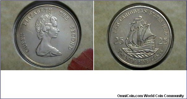 Eastern Caribbean MS 1986 25 Cent KM# 14 