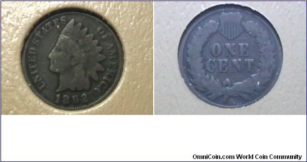 U.S. 1892 1 Indian Head Cent KM# 90a 