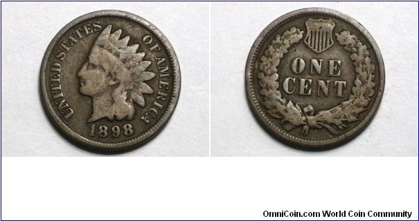 U.S. 1898 1 Indian Head Cent KM# 90a 