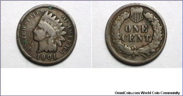 U.S. 1901 1 Indian Head Cent KM# 90a 