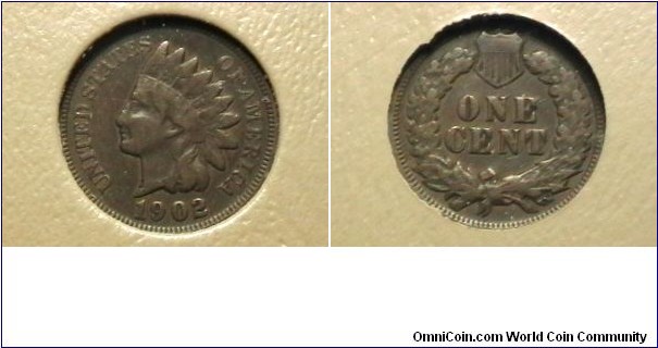 U.S. 1902 1 Indian Head Cent KM# 90a 