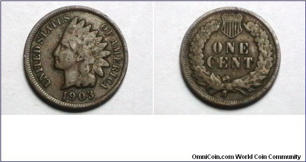 U.S. 1903 1 Indian Head Cent KM# 90a 