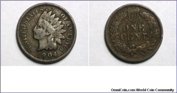 U.S. 1904 1 Indian Head Cent KM# 90a 