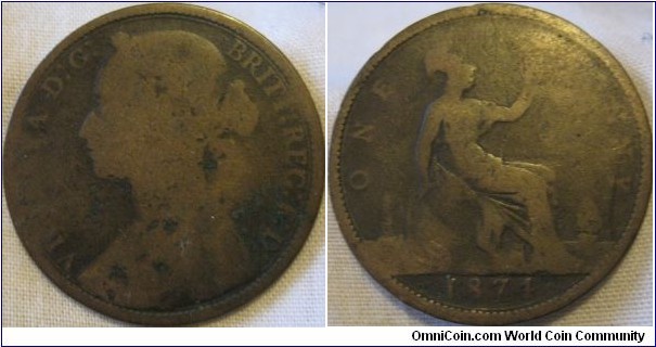 1874 penny, about fair grade.