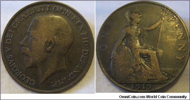 1919 H penny, F grade