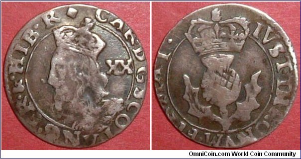 Charles I. Scotland Twenty Pence. Sp5589