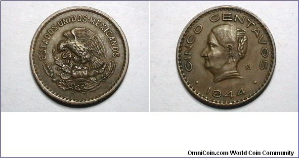 Mexico 1944-M 5 Centavos KM# 424 