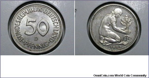 Germany 1986-D 50 Pfennig KM# 109.2 
