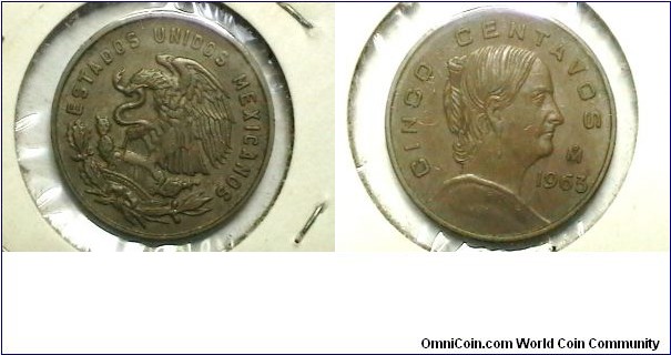 Mexico 1963-M 5 Centavos  Km# 426 