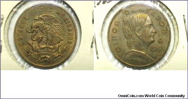 Mexico 1965-M 5 Centavos  Km# 426 