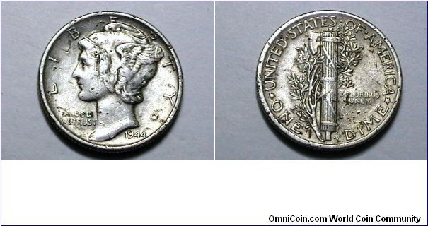 U.S. 1944 10 cents Mercury dime 