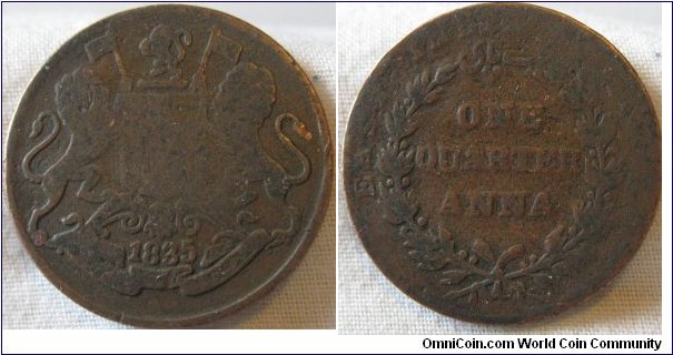 1835 1/4 anna very worn