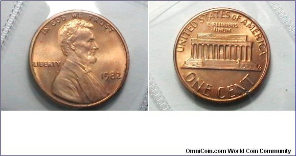 U.S. 1982-P 1 Cent KM# 201a Large Zn. Date 