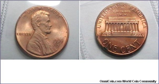 U.S. 1985-D 1 Cent KM# 201b 