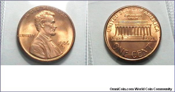 U.S. 1986-D 1 Cent KM# 201b 