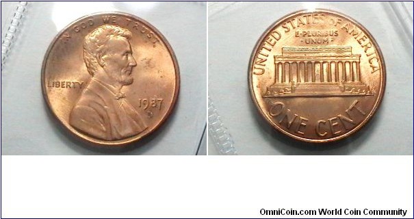 U.S. 1987-D 1 Cent KM# 201b 