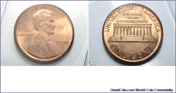 U.S. 1990-D 1 Cent KM# 201b