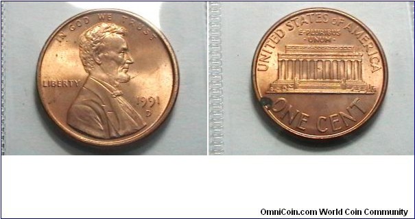 U.S. 1991-D 1 Cent KM# 201b 