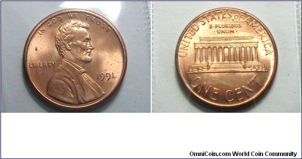 U.S. 1991-P 1 Cent KM# 201b 