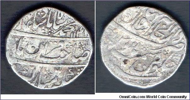 1720-1748 
Mughal Empire 
Silver Rupee 
Muhammad Shah aka Roshan Akhtar Bahadur 
Shahjahanabad mint Ah1141
Obv Name and titles of Muhammad Shah in Persian His name on top line with date far right
Rev. Similar legend with regnal year and mint 