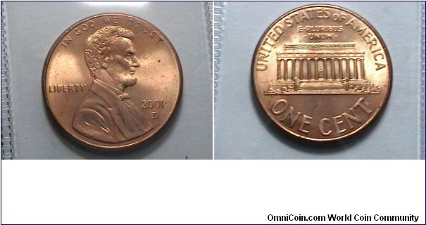 U.S. 2001-D 1 Cent KM# 201b 